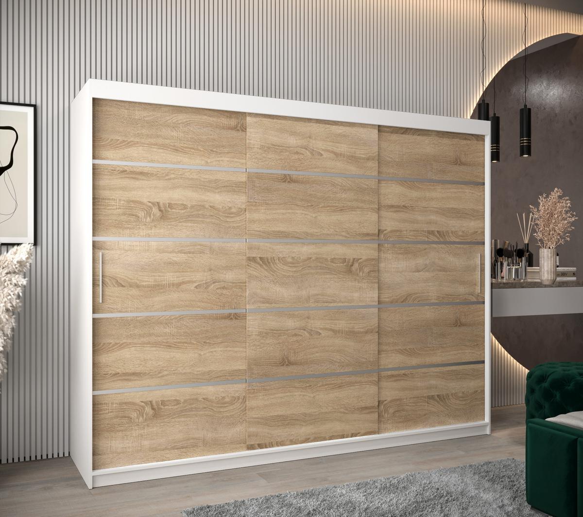 SCHWEBETÜRENSCHRANK 200/250/62 3-türig - Silberfarben/Weiß, Holz/Kunststoff (250/200/62cm) - MÖBEL KRYSPOL