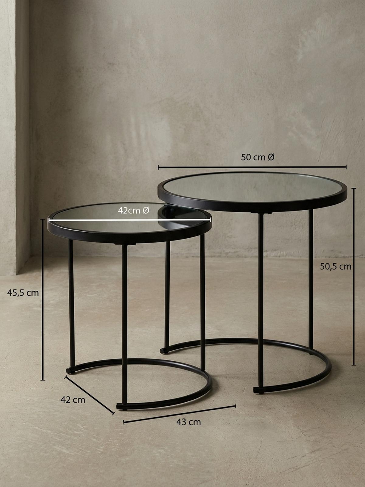 BEISTELLTISCH Set – Schwarz Glasplatte modern 50x50x50 cm 42x45x42 cm - Schwarz, Glas/Metall (50/50/50cm) - KADIMA DESIGN