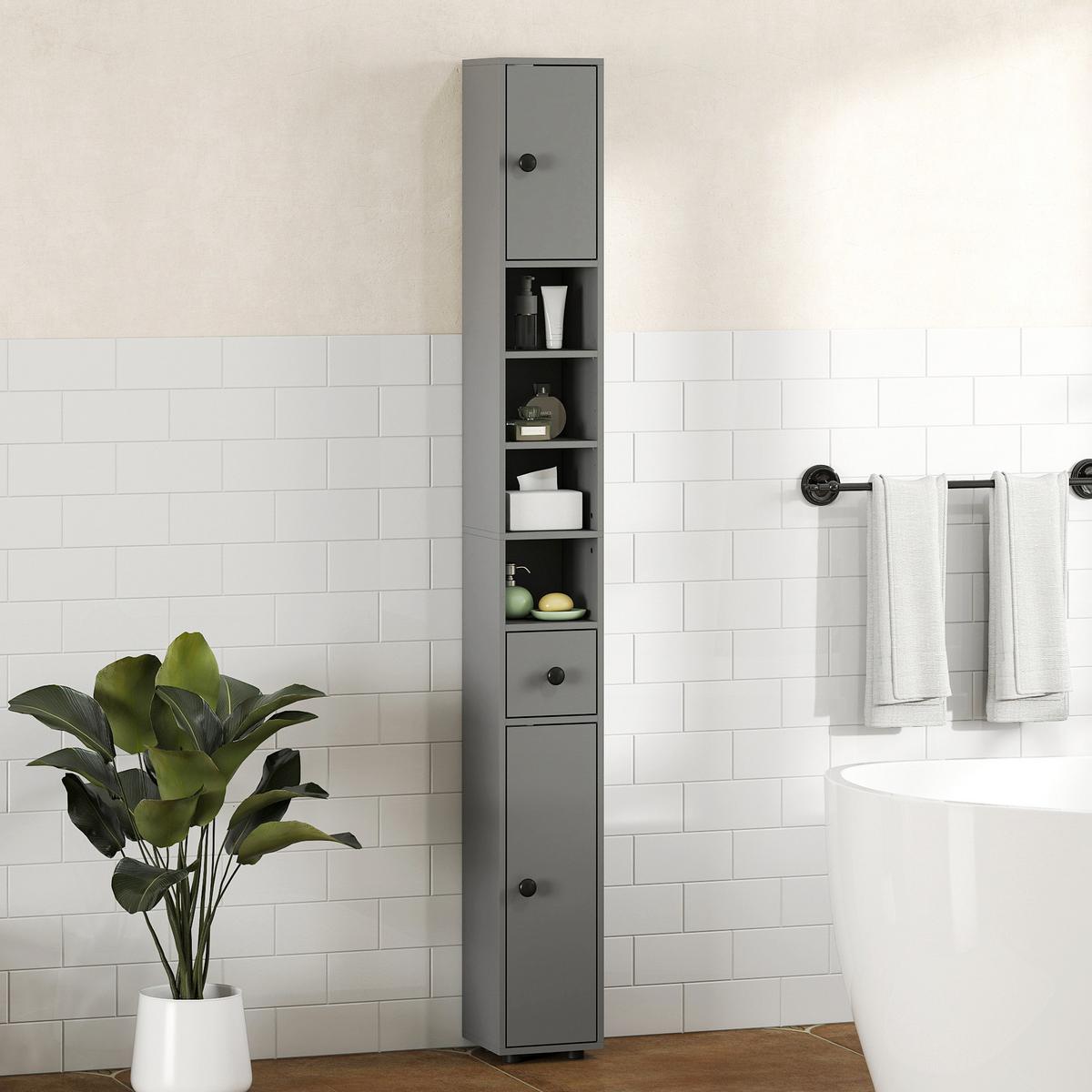 BADEZIMMERSCHRANK Spanplatte Grau - Schwarz/Grau, Karton/Holzwerkstoff (20/180/20cm) - Kleankin