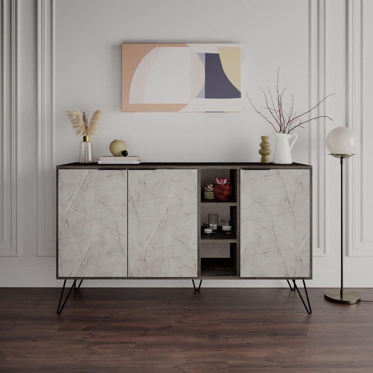 SIDEBOARD 3 Nischen und 3 Türen L142 cm - Clara - Alteiche, Holzwerkstoff (35.6/83/15cm) - Calicosy