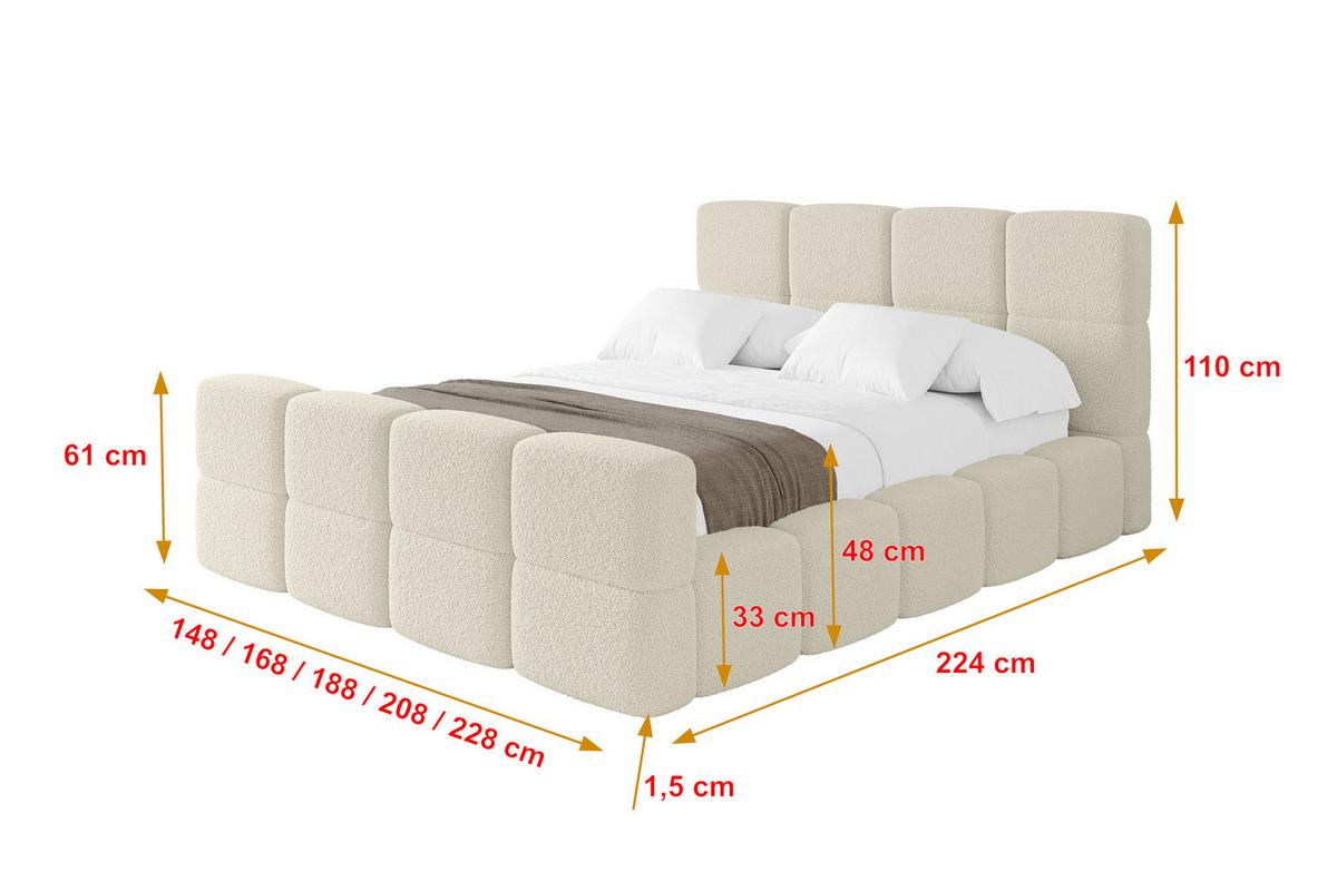 POLSTERBETT mit Bettkasten und Lattenrost, Bett mit Matratze H3/H4, Kopfteil, Boxbett, Doppelbett mit Stauraum - NATA-Z 200x200 Beige - Beige, Holzwerkstoff/Textil (200/200cm) - ALTDECOR