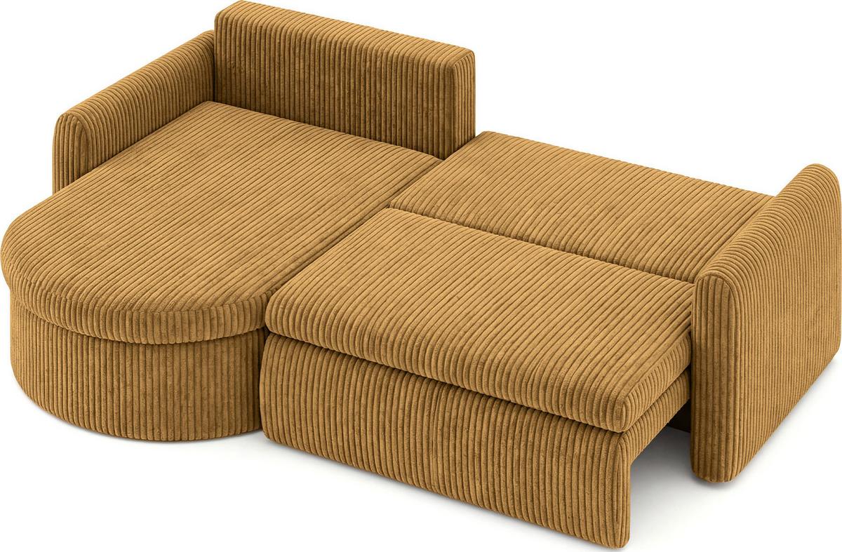 ECKSOFA Cora mit Schlaffunktion & Stauraum, Universell Rechts/Links, Senfgelb Cord Chenille 260/82/160 cm - Gelb/Schwarz, Kunststoff/Textil (250/160cm) - WFL GROUP