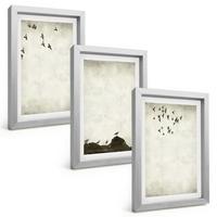 BILDER SET 3er Set - 20x30 cm Silberner Rahmen - Fliegende Vögel Minimalismus - Silberfarben, Kunststoff (20/30cm) - TULUP