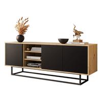 TV-ELEMENT SANAYI II mit Regalen Eiche Artisan/Schwarz - Schwarz, Holzwerkstoff (156/56/38cm) - Lookway