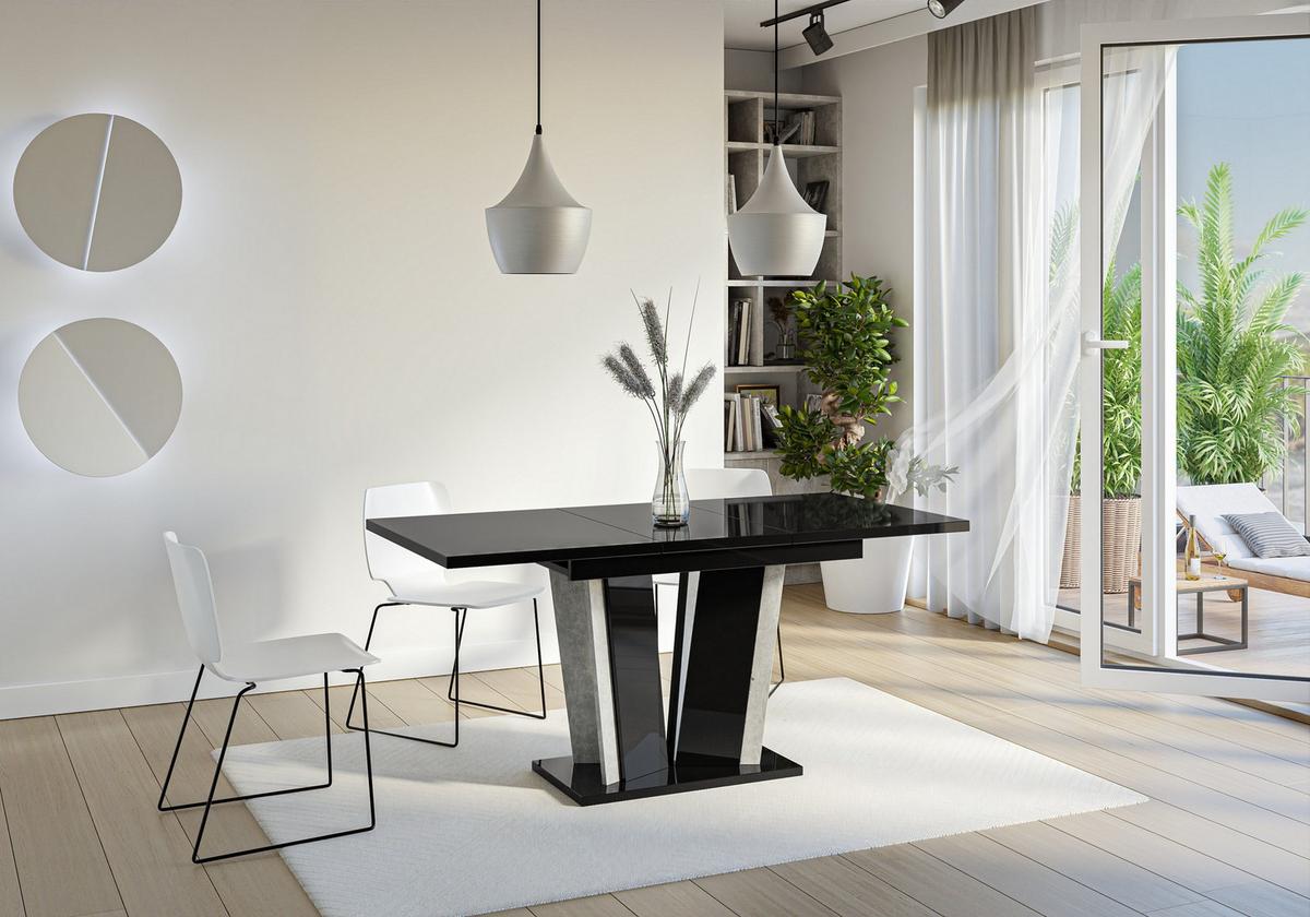ESSTISCH SAMAR Ausziehbar 120 - 160 / 80 x 76 cm - Schwarz Hochglanz/Schwarz, Holz (120/80/76cm) - MASSENO