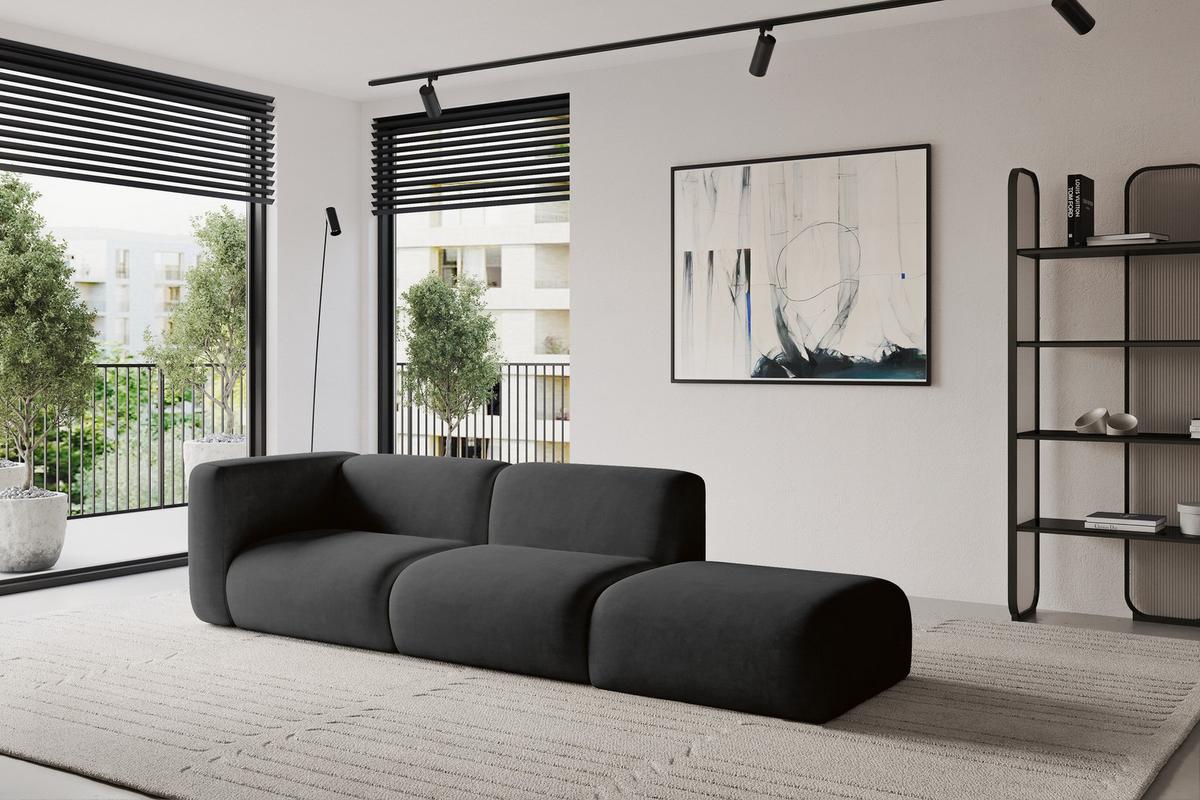 SOFA Ottomane Links MIRA-S3 296x89x70 Schwarz Velours - Anthrazit/Schwarz, Holzwerkstoff/Kunststoff (296/70/89cm) - ALTDECOR
