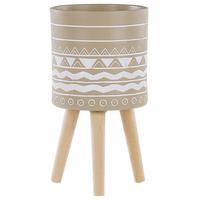 PFLANZENSTÄNDER beige mit Holzbeinen 55 cm Milina - Hellbraun/Beige, Stein (55cm) - Beliani