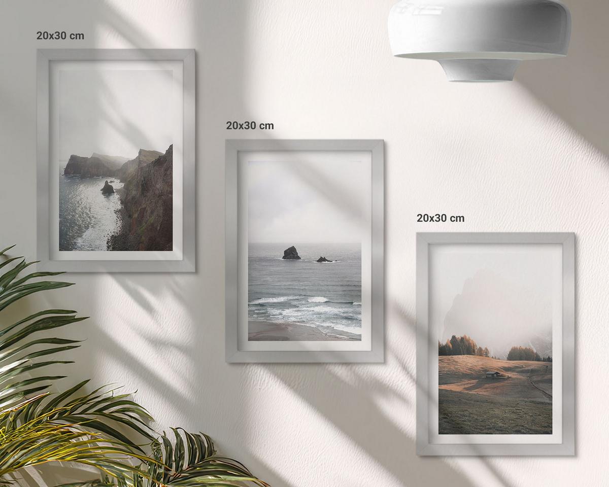 BILDER SET 3er Set - 20x30 cm Silberner Rahmen - Landschaften aus Bergen und Meer - Silberfarben, Kunststoff (20/30cm) - TULUP
