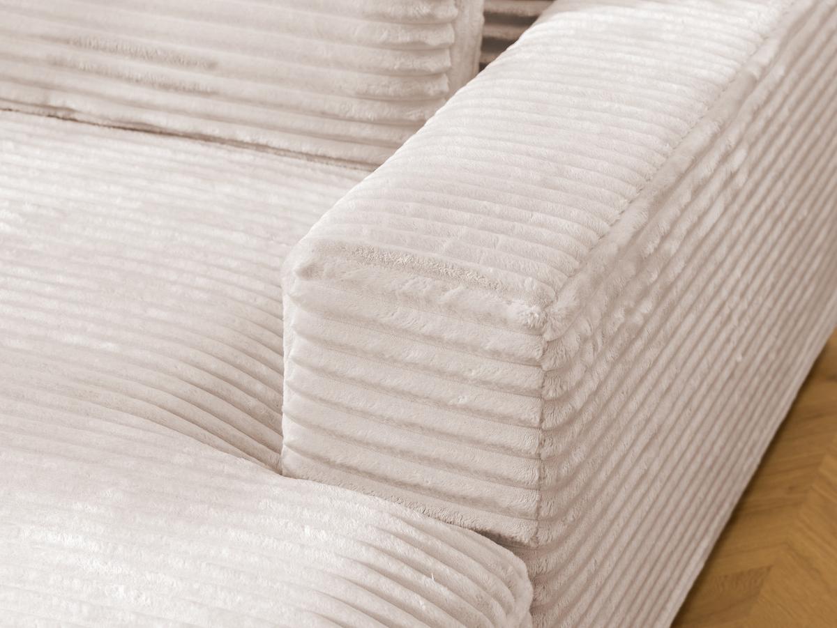 ECKSOFA Wolke mit tiefer Sitzfläche, Schlaffunktion und praktischem Bettkasten aus weichem Hellbeige Cordstoff - Beige/Schwarz, Holz/Kunststoff (225/162cm) - S-Style