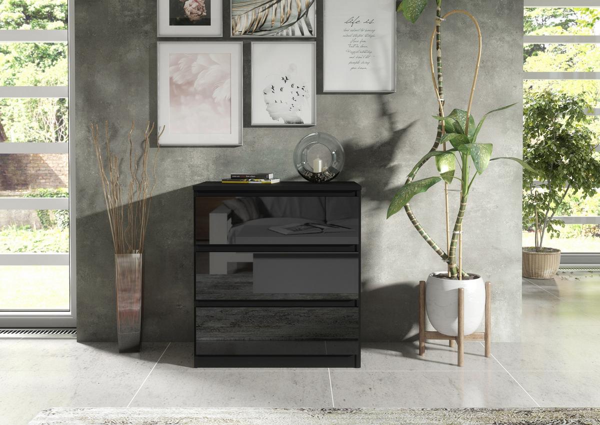 KOMMODE Schwarz, Hochglanz 70/79/39 - Schwarz Hochglanz/Schwarz, Holzwerkstoff (70/79/39cm) - RAUMHIRSCH FURNITURE