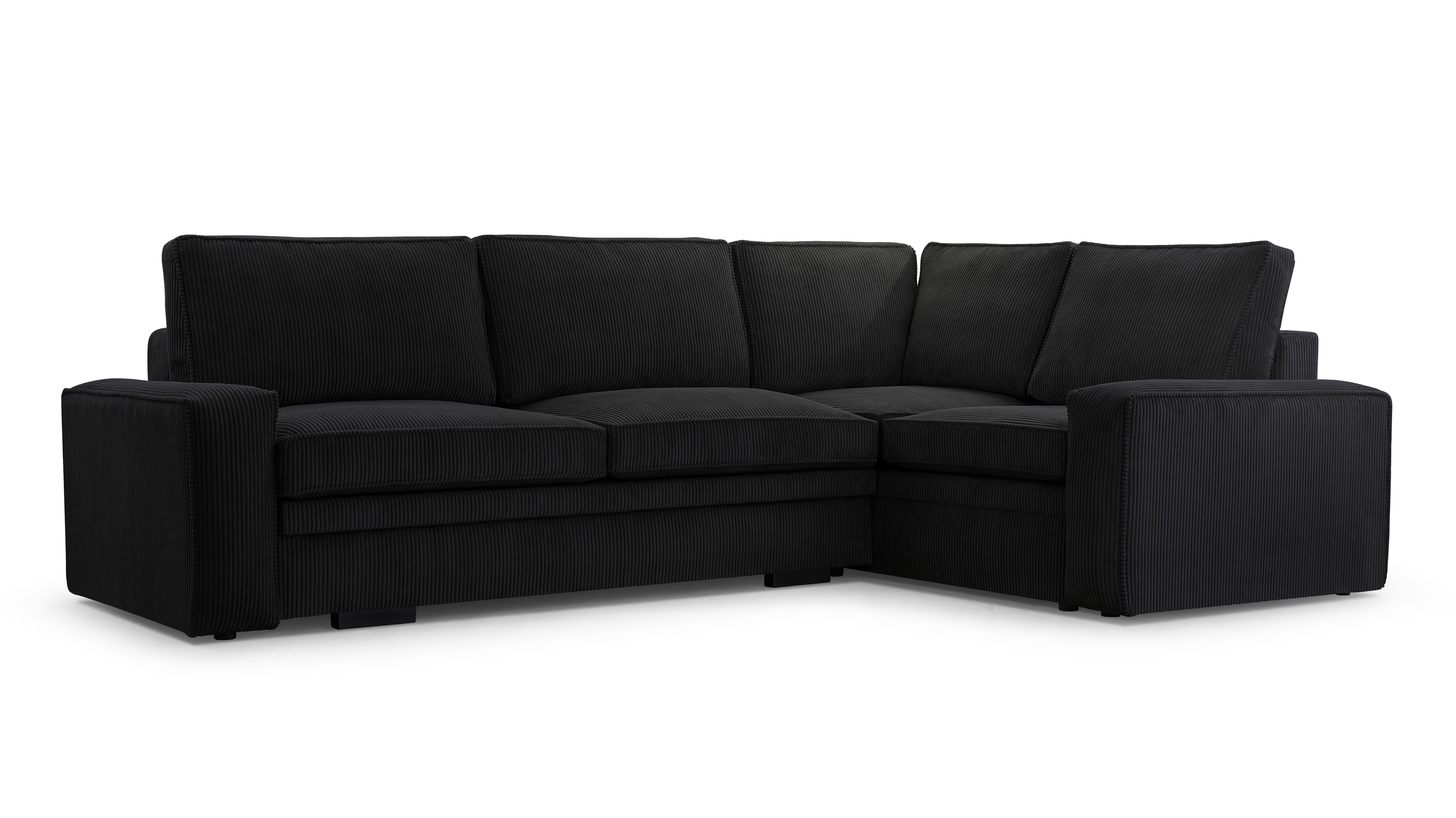 ECKSOFA L Form Treville Schwarz 296/196/94 cm – Rechts, mit Bettkasten und Schlaffunktion - Schwarz, Kunststoff/Textil (296/196cm) - AX Living