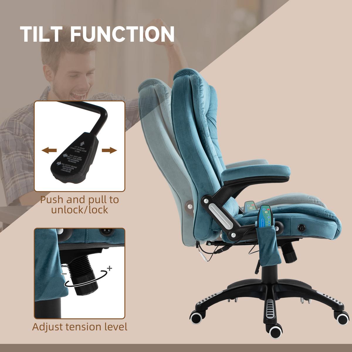 MASSAGESESSEL Chefsessel Gamingstuhl Drehstuhl Massagebürostuhl Blau - Blau/Schwarz, Kunststoff/Textil (74/116/67cm) - Vinsetto