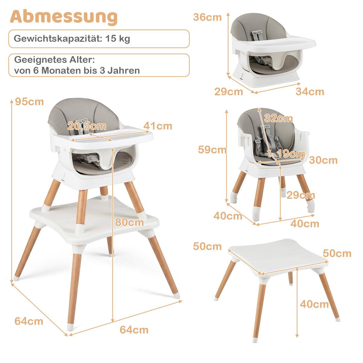 KINDERHOCHSTUHL mit Sitzerhöhung grau - Grau, Kunststoff (64/95/64cm) - COSTWAY