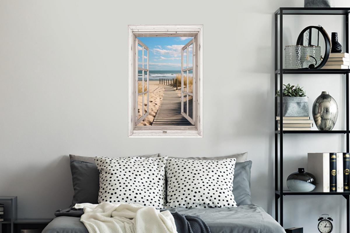 WANDTATTOO Fenster - Meer - Küste - Natur - Ausblick - Strand - Wattenmeer Wandbild 40x60 cm - Beige, Kunststoff (40/60/0.1cm) - MuchoWow
