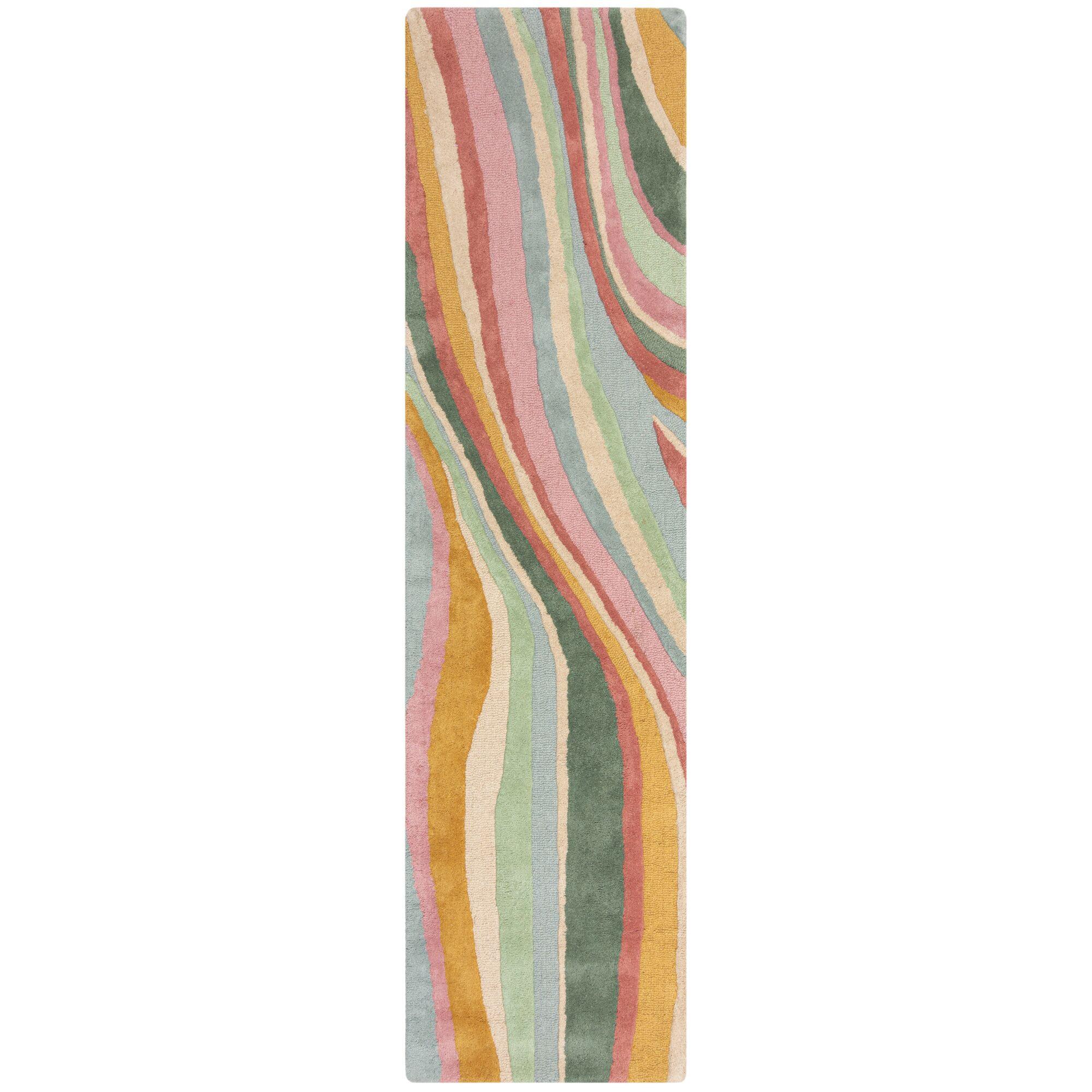 WOLLTEPPICH DERWENT, abstrakt, Grün-Bunt, 60 x 230 cm - Multicolor, Textil (230/60cm) - KADIMA DESIGN