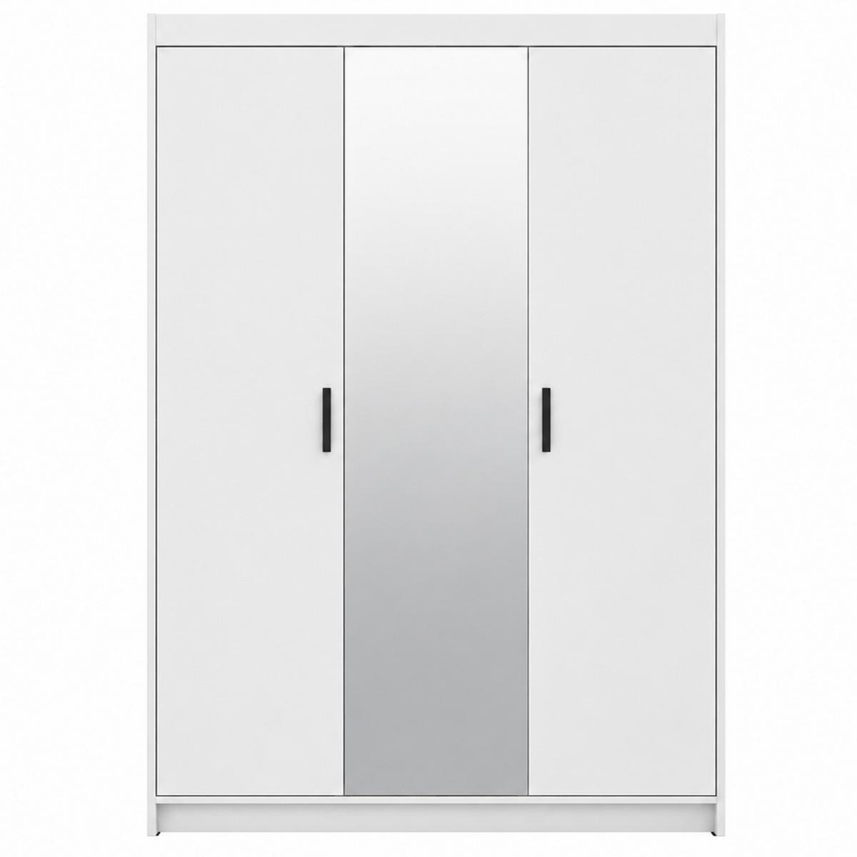 DREHTÜRENSCHRANK Elena mit 3 Türen, mit Spiegel, Weiß - Weiß, Holzwerkstoff (130/190/53cm) - Beautysofa