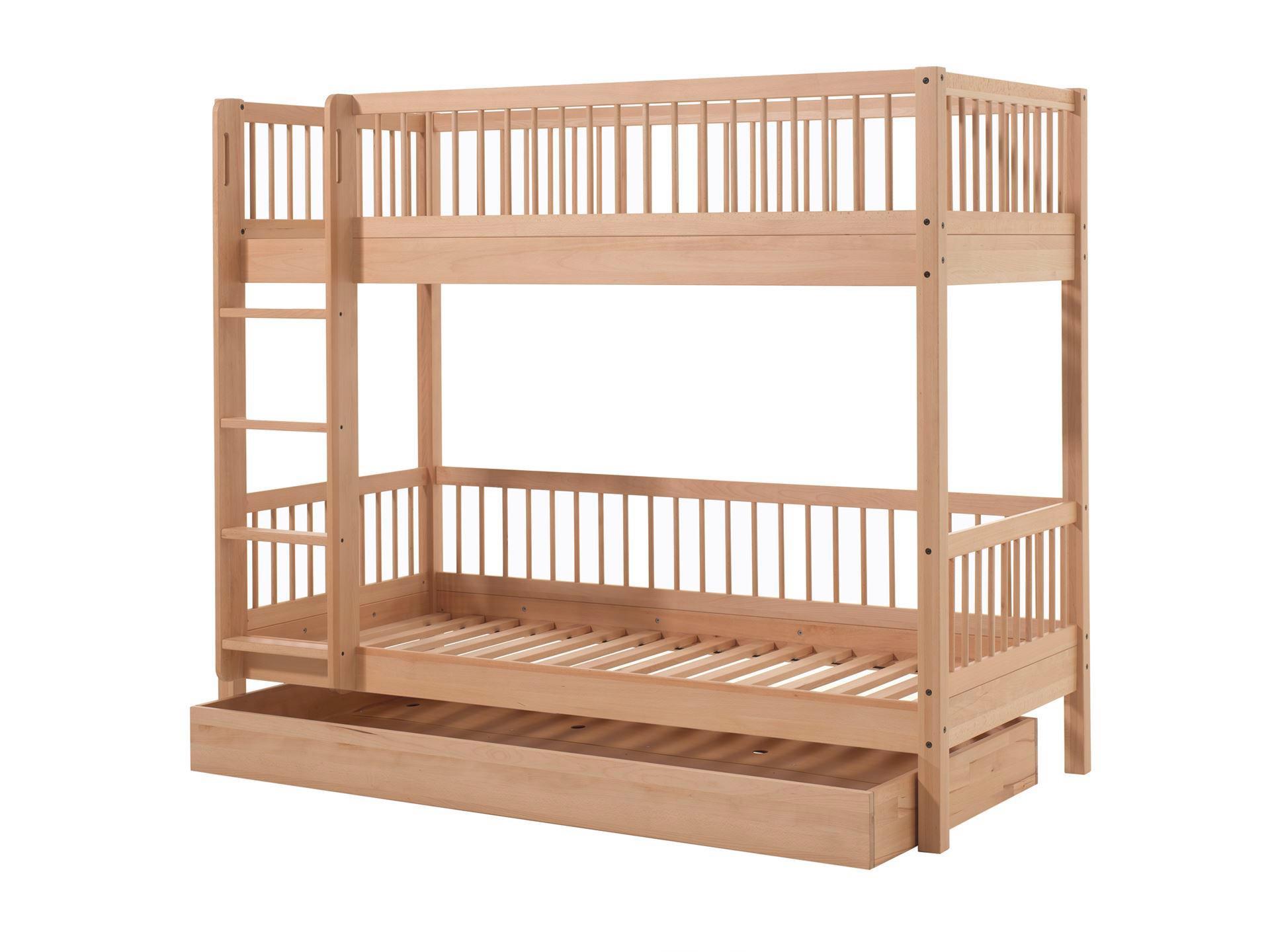 ETAGENBETT Kelci 2x90x200 mit Bettschublade Leiter Buche massiv natur - Buchefarben, Holz (90/200cm) - 58aufmkessel