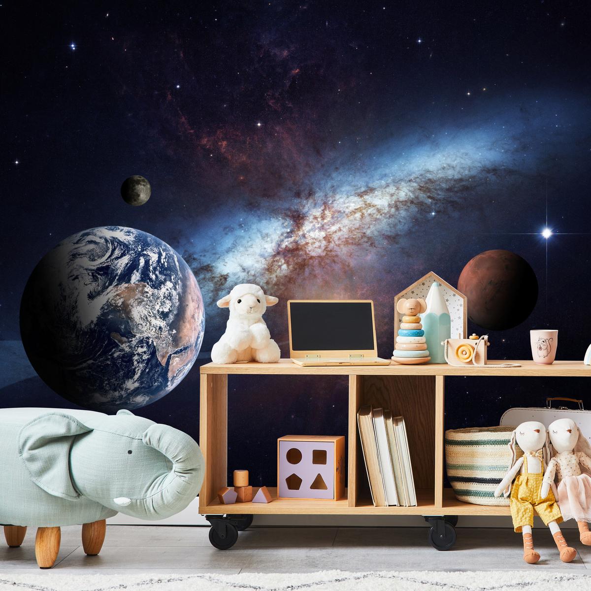 FOTOTAPETE für Kinderzimmer Planeten Galaxie Kosmos Nebel 150x105 - Violett/Weiß, Papier (150/105cm) - Muralo