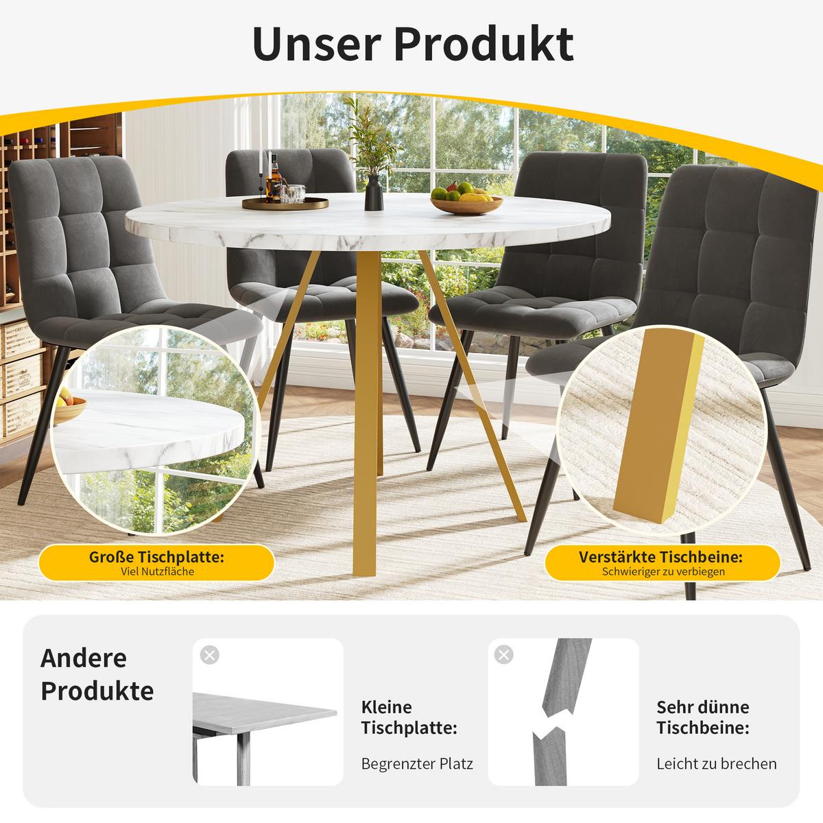 ESSTISCH runder marmor-optik & gold Ø 80 cm für 4 personen - Weiß, Holzwerkstoff (80/80/75cm) - Urban Meuble
