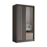 KLEIDERSCHRANK mit Spiegel-Schiebetüren und Aluminium-Leisten, LED-Beleuchtung - NALLA - 120 cm Grau+Grau+Weiß - Weiß/Grau, Holzwerkstoff (120/216/61cm) - ALTDECOR