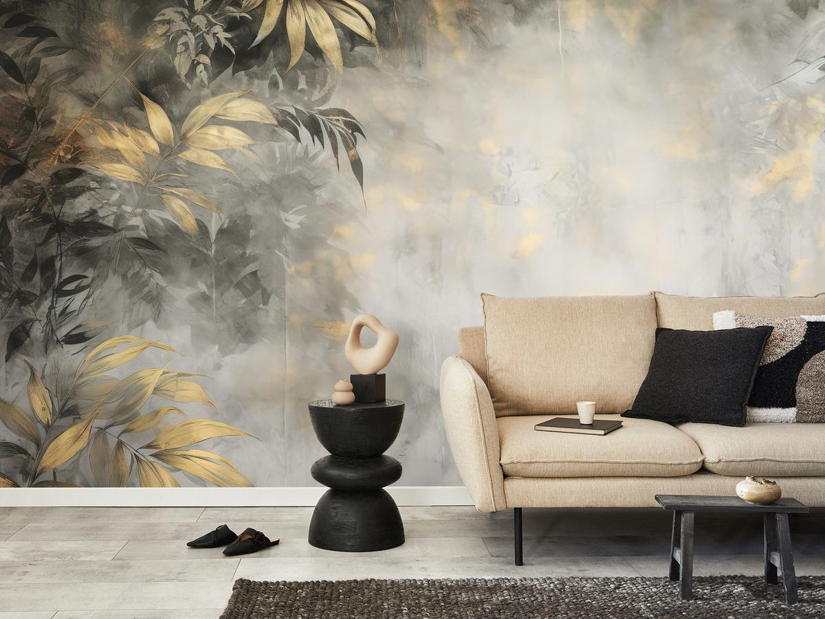 FOTOTAPETE Blätter Beton Abstraktion Vintage 250x175 - Gelb/Beige, Papier (250/175cm) - Muralo