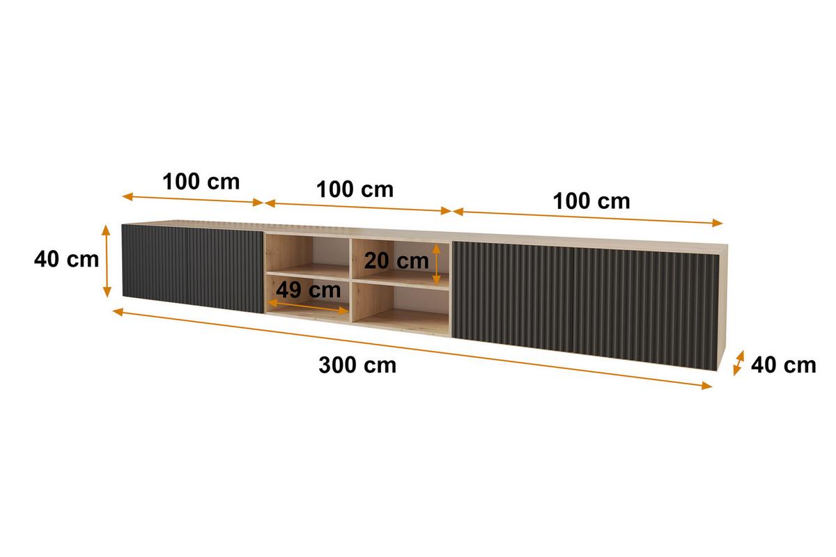 LOWBOARD KITO-W 3x100x40x40 cm - Artisan / Schwarz - Schwarz/Eiche Artisan, Holzwerkstoff (300/40/40cm) - ALTDECOR