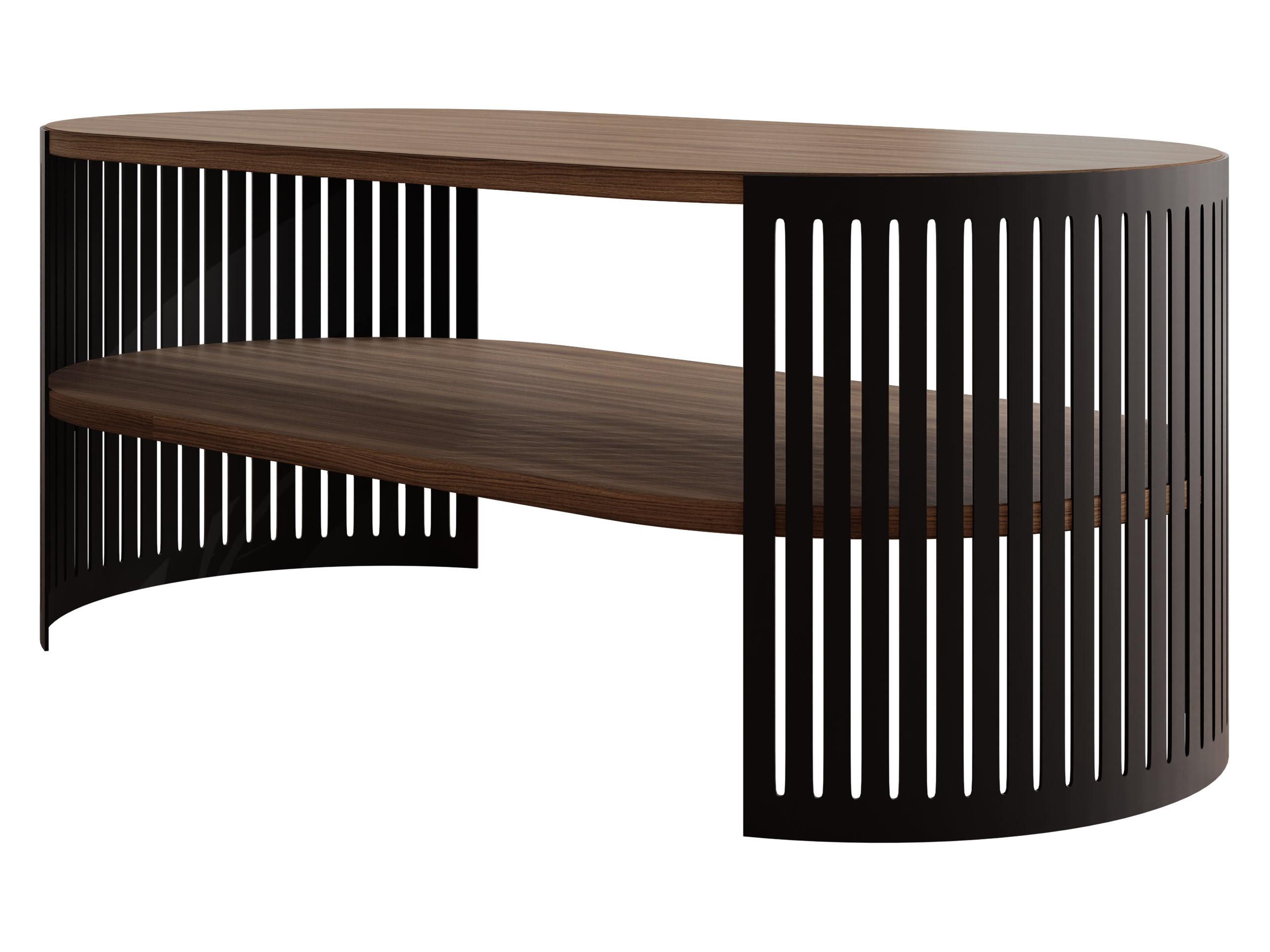 COUCHTISCH Fikoli Oval I - Nussbaumfarben/Schwarz, Holzwerkstoff/Metall (100/50/40cm) - MIRJAN24