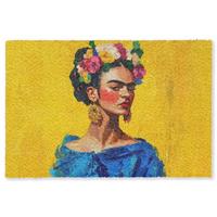 FUSSMATTE Frida Kahlo - Frau - Gelb - Blau - Blumen Schmutzfangmatte 180x120 cm - Gelb, Kunststoff (180/0.4cm) - MuchoWow