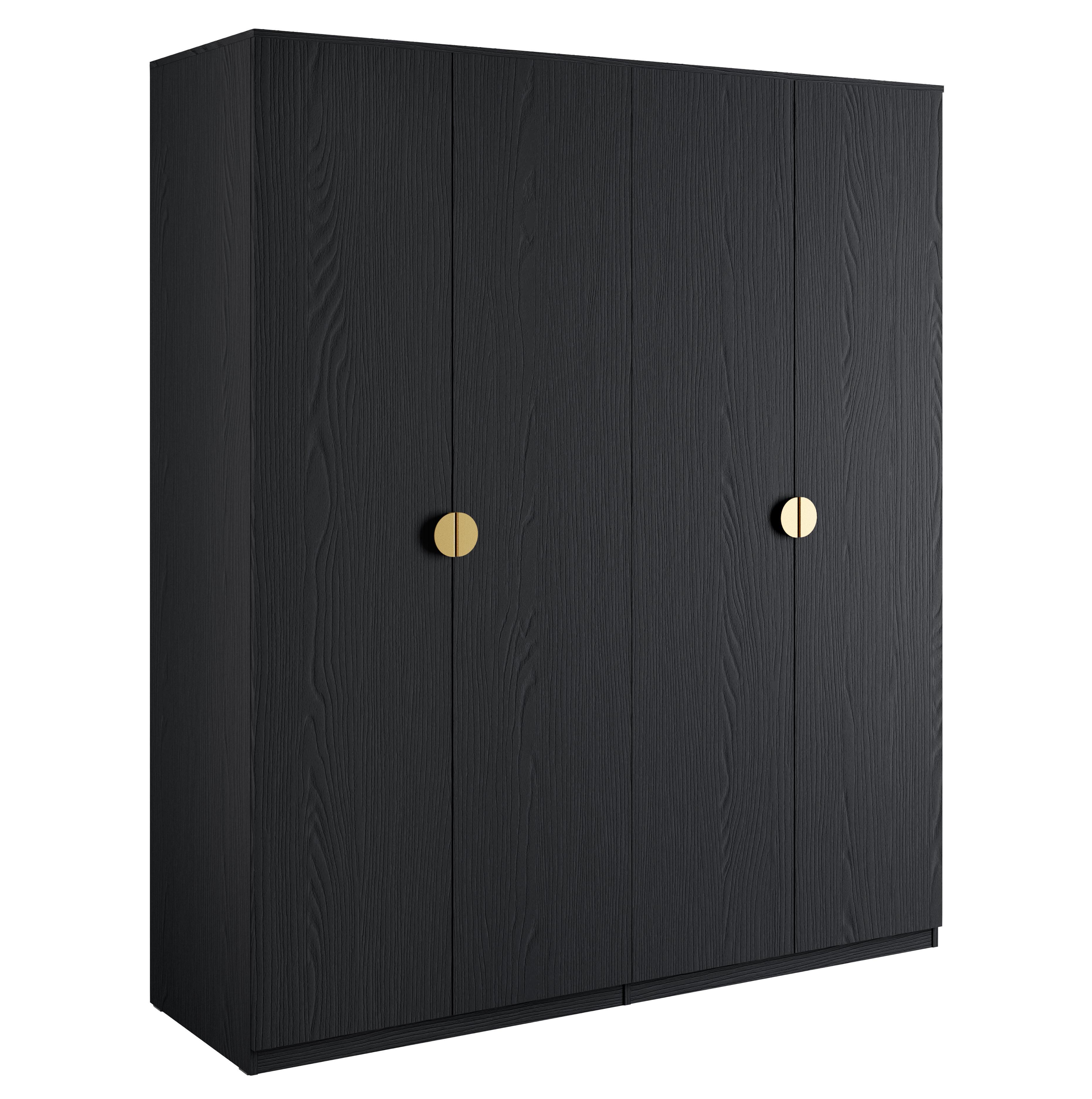 KLEIDERSCHRANK Brunelli 4T Schwarz 179,5/209/58,5 cm – mit 2 Kleiderstangen - Schwarz, Holzwerkstoff (179.5/209/58.5cm) - AX Living