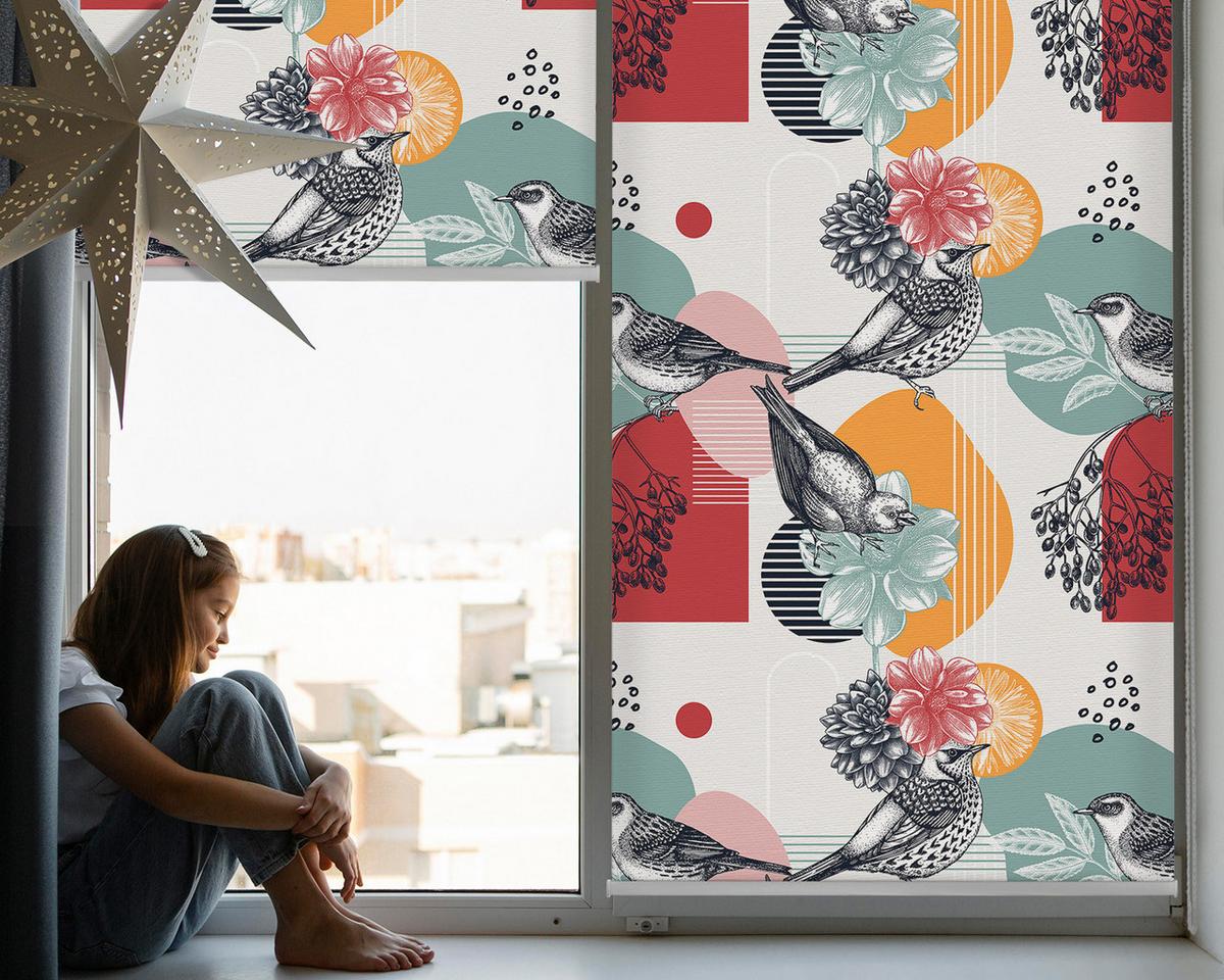 INNENROLLO - Fensterrollo - Rollo - 100x140 cm - Vögel - Grau, Kunststoff (100/140/0.5cm) - TULUP