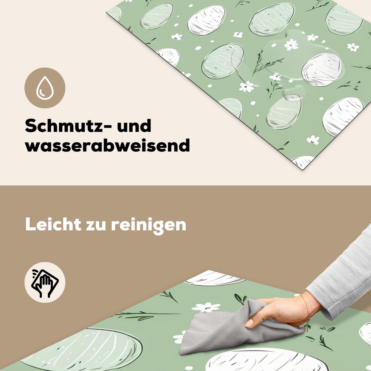 HERDABDECKPLATTE Grün - Eier - Muster Induktionsmatte 83x51 cm - Waldgrün, Kunststoff (83/51.5/0.2cm) - MuchoWow