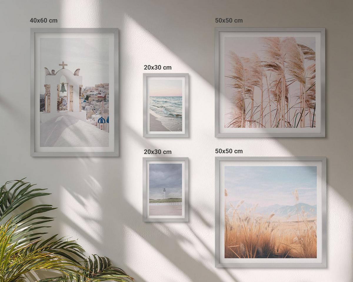 BILDER SET 5er Set - 50x50 cm & 20x30 cm & 40x60 cm Silberner Rahmen - Pflanzen, Meereswellen, Aussicht, Häuser - Silberfarben, Kunststoff (40/60cm) - TULUP