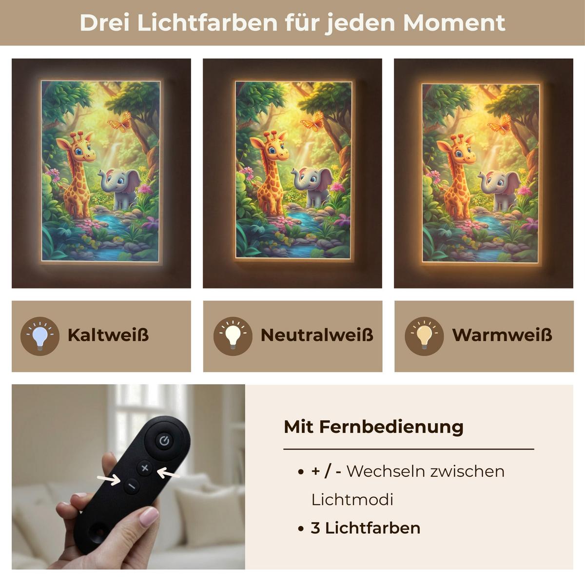 NACHTTISCHLAMPE MIT AKKU Giraffe - Elefant - Blumen - Dschungel 70x100 cm - Grün, Holzwerkstoff (8/70/100cm) - OnlyWow