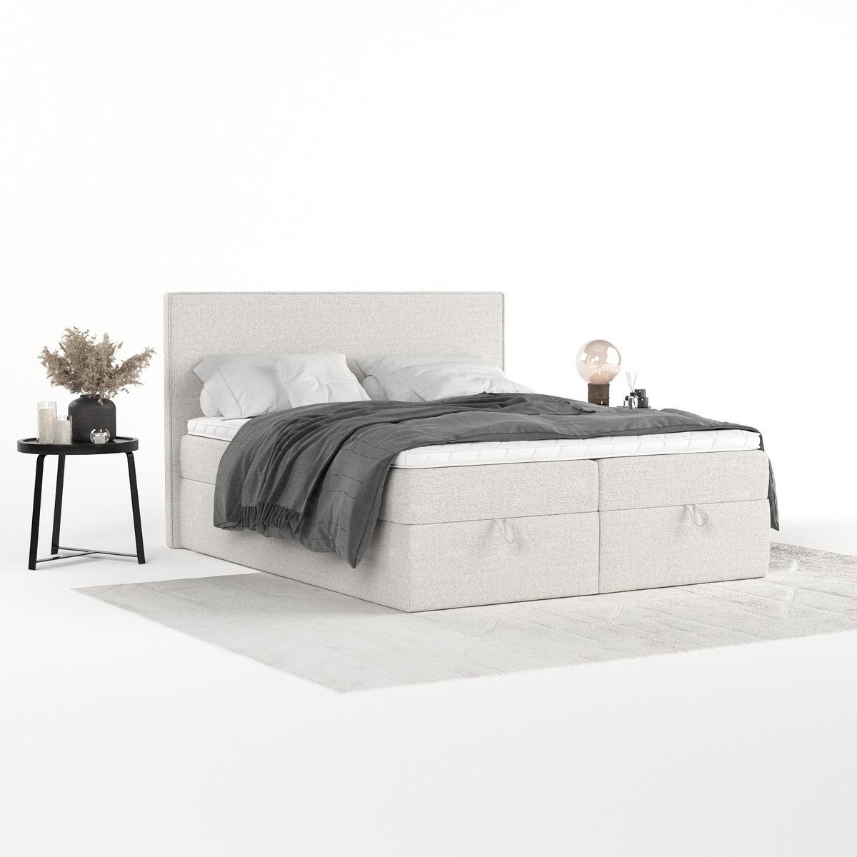 BOXBETT Velma 200/200 cm Hellbeige im Riva Stoff - Sandfarben/Schwarz, Holz/Holzwerkstoff (200/200cm) - AltaBeds