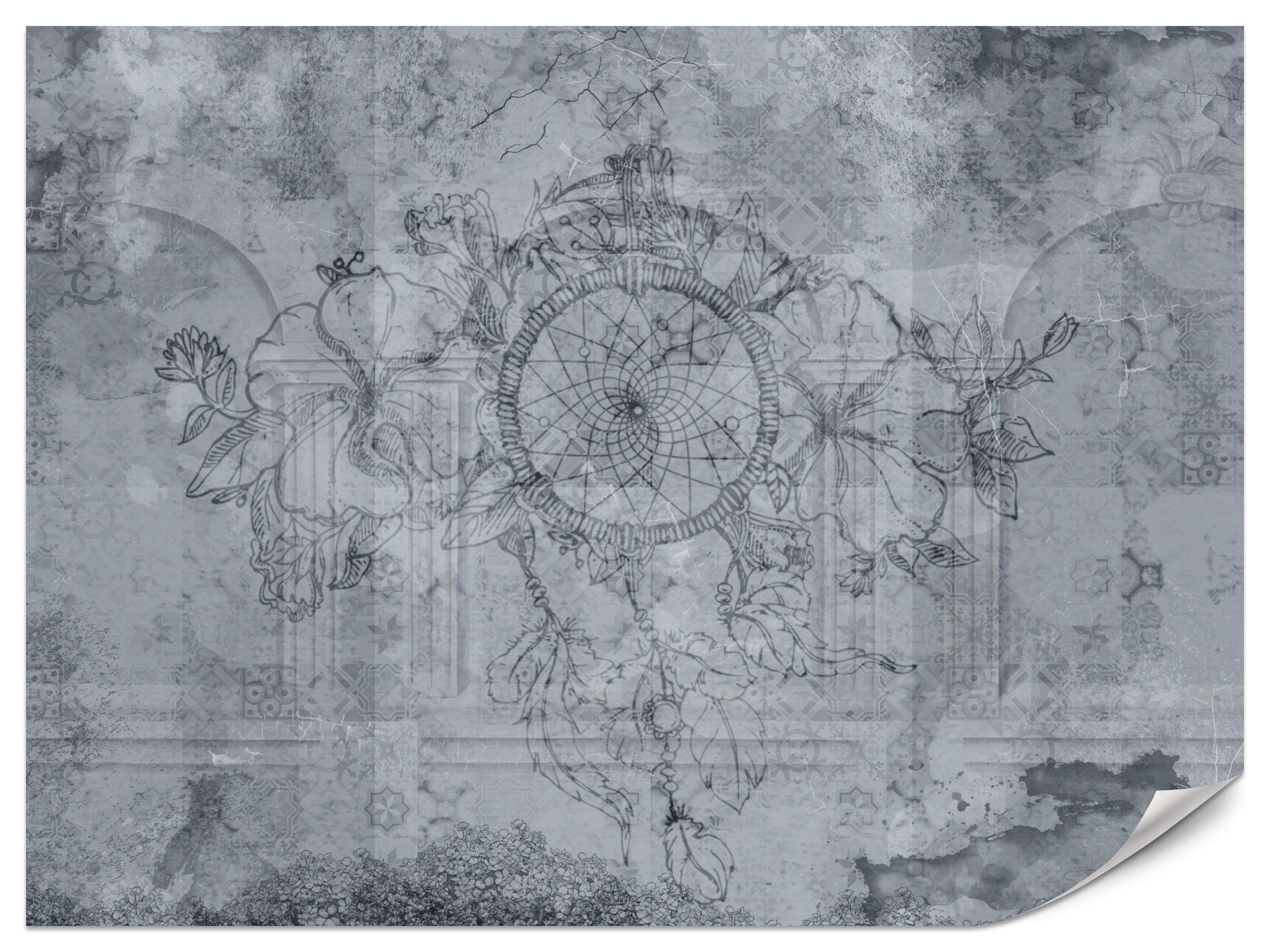 FOTOTAPETE für Schlafzimmer Traumfänger Vintage Säulen 200x140 - Grau, Papier (200/140cm) - Muralo