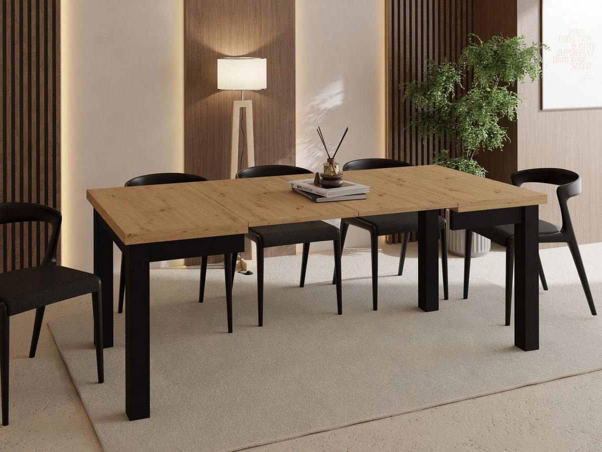 ESSTISCH Toren ausziehbar verlängerbar quadratisch, Eiche Artisan Hellbraun 100-200/100/76.5 cm - Schwarz/Eiche Artisan, Holz/Holzwerkstoff (100/200/76.5cm) - WFL GROUP