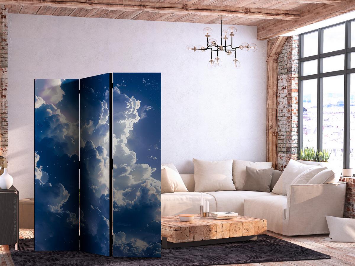 PARAVENT Einseitig Bedruckter 3-tlg 135x172 cm Sonniger Himmel mit Wolken - Blau, Holz/Textil (135/172/3cm) - Muralo