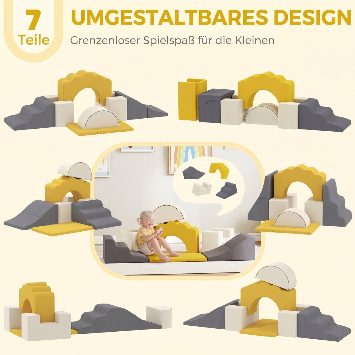 SOFTPLAY-SET 7er Set Samt PU-Schaumstoff Gelb - Gelb, Textil (40/50cm) - AIYAPLAY