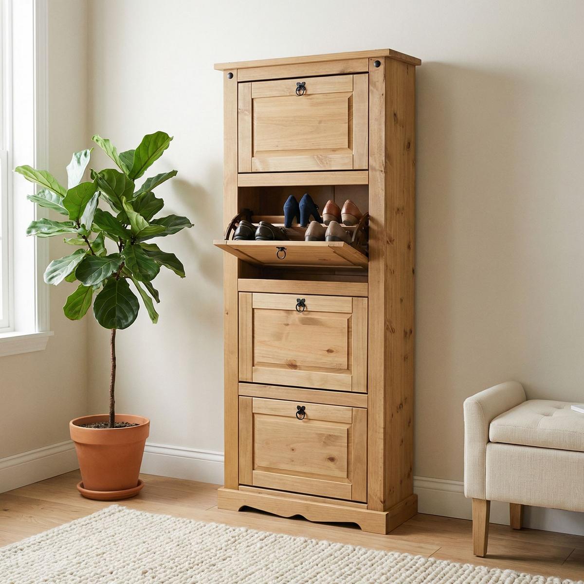 MEXIKO MÖBEL SCHUHSCHRANK TEQUILA - Kieferfarben, Holz (73/177/26cm) - IDIMEX