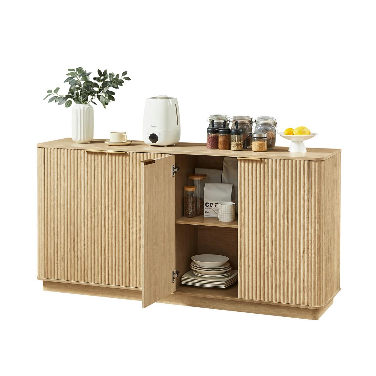 BUFFET in Heller Holzoptik mit Geriffelter Front, Beige - Naturfarben, Holzwerkstoff (40/80/160cm) - Urban Meuble