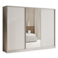 SCHWEBETÜRENSCHRANK TARI 250/205/58 cm 3-türig mit Spiegel und Schubladen Kaschmir - Kaschmir/Silberfarben, Holzwerkstoff (250/205/58cm) - MASSENO