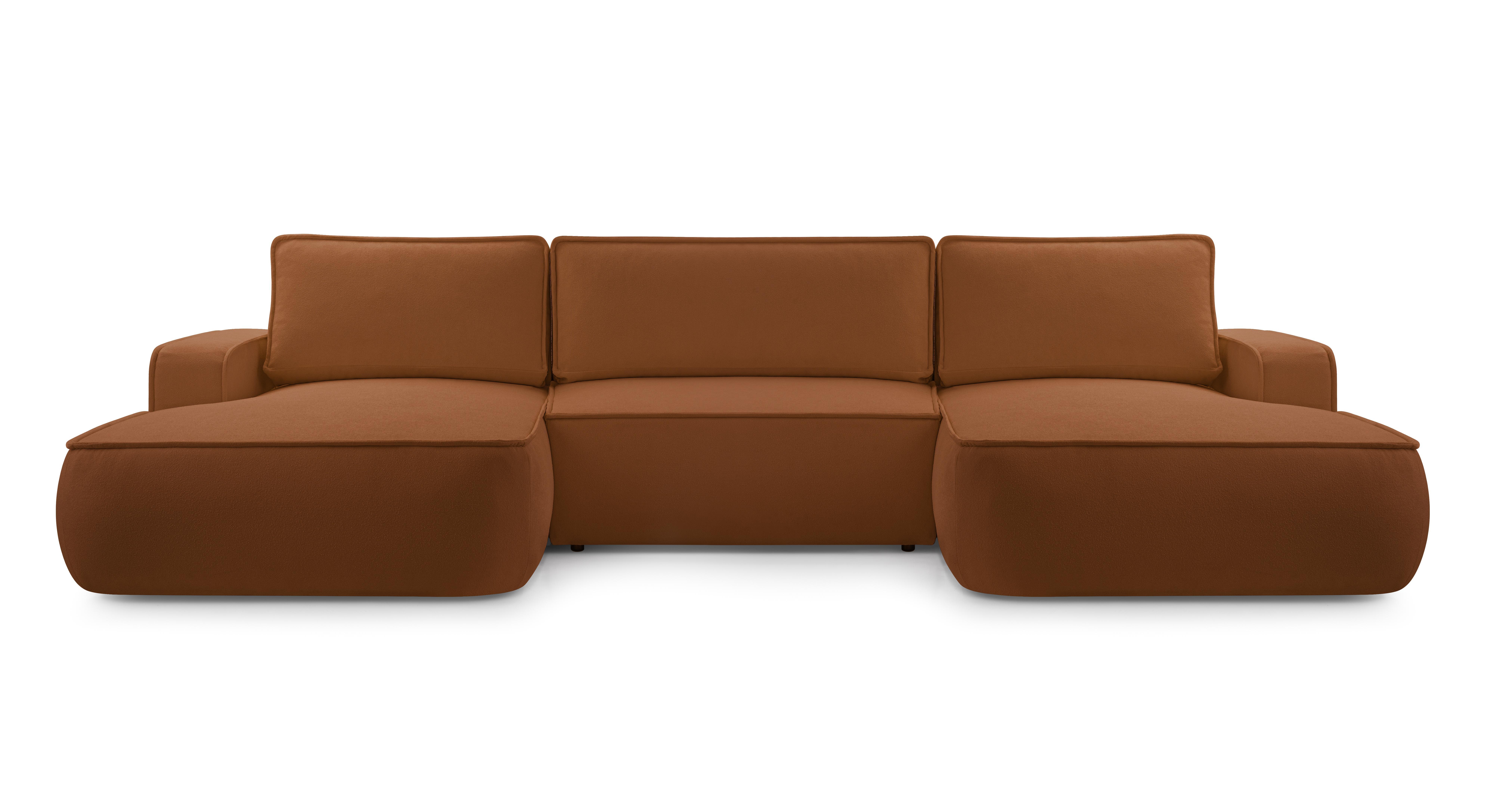 WOHNLANDSCHAFT Ablia Ziegelrot 364/168/87 cm mit Schlaffunktion - Dunkelorange/Schwarz, Kunststoff/Textil (364/87/168cm) - AX Living