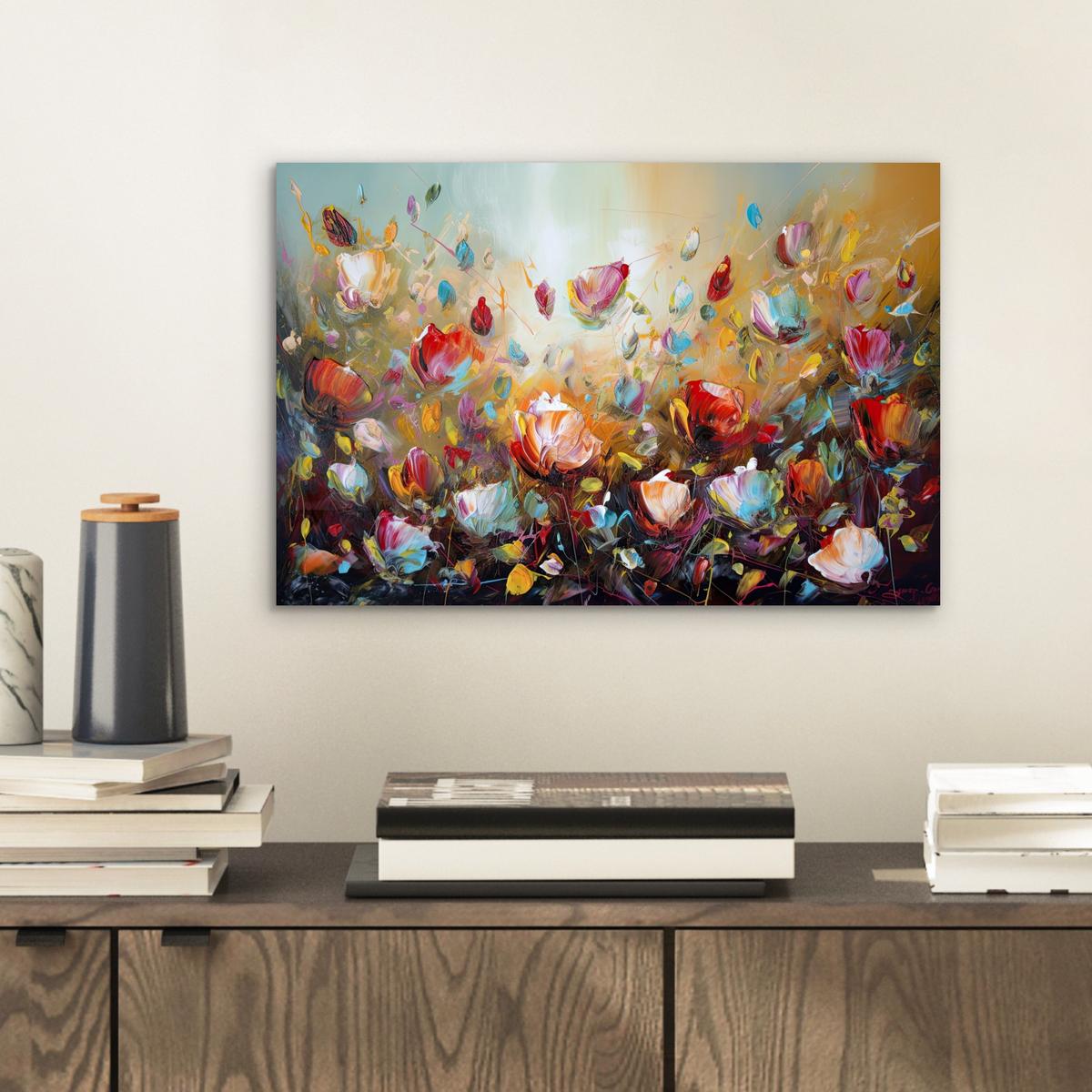 METALLBILD Blumen - Kunst - Natur - Ölgemälde 30x20 cm - Multicolor, Metall (30/20cm) - MuchoWow