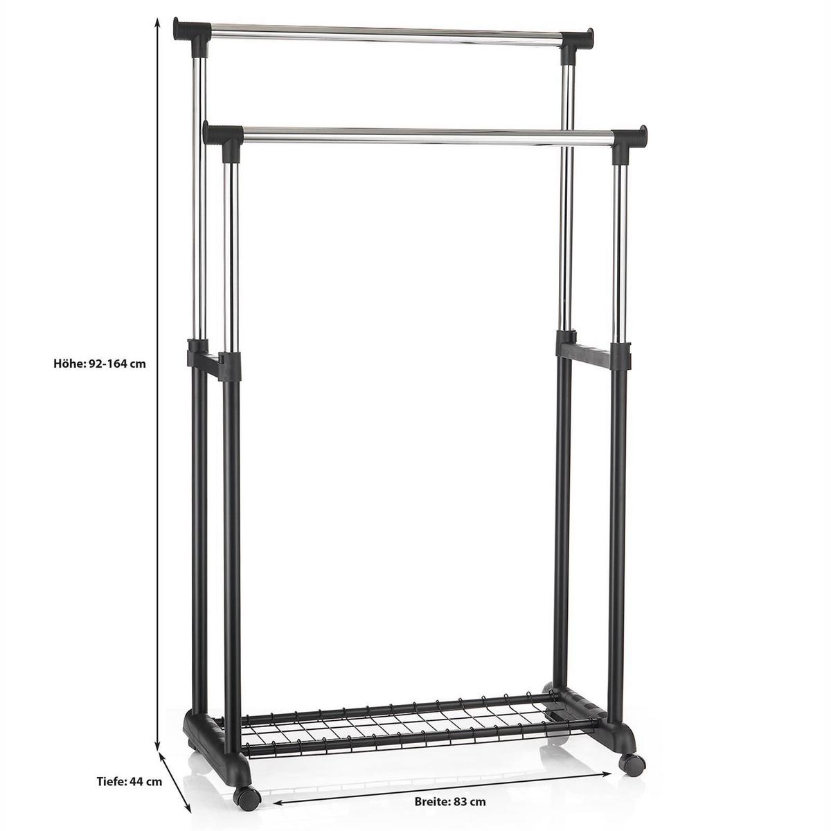 GARDEROBENWAGEN GROSSO schwarz - Schwarz, Metall (83/164/44cm) - IDIMEX