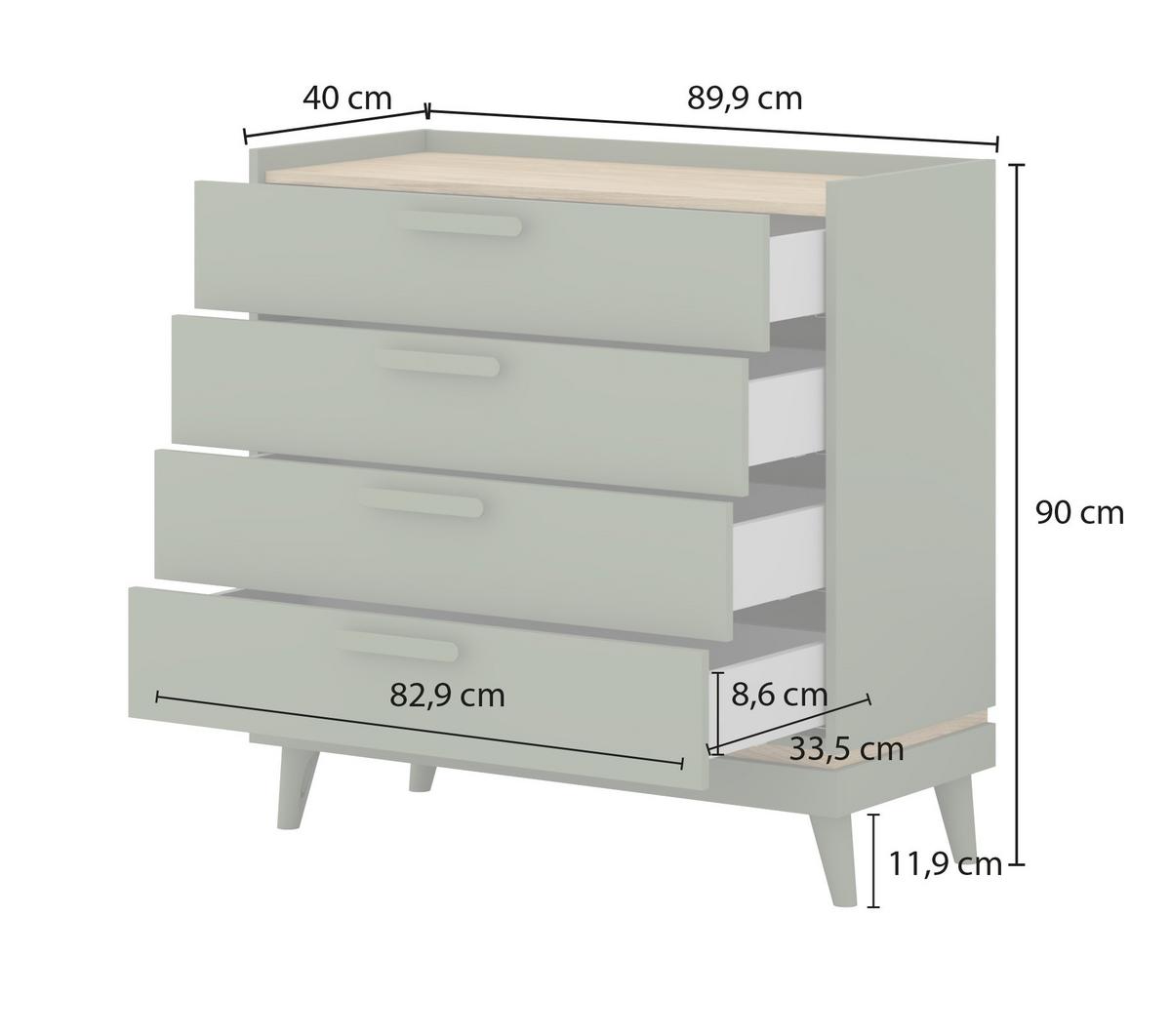SIDEBOARD ACARA 90x40x90 cm mit 4 Schubladen Eichefarben - Braun, Holzwerkstoff (90/90/40cm) - MASSENO
