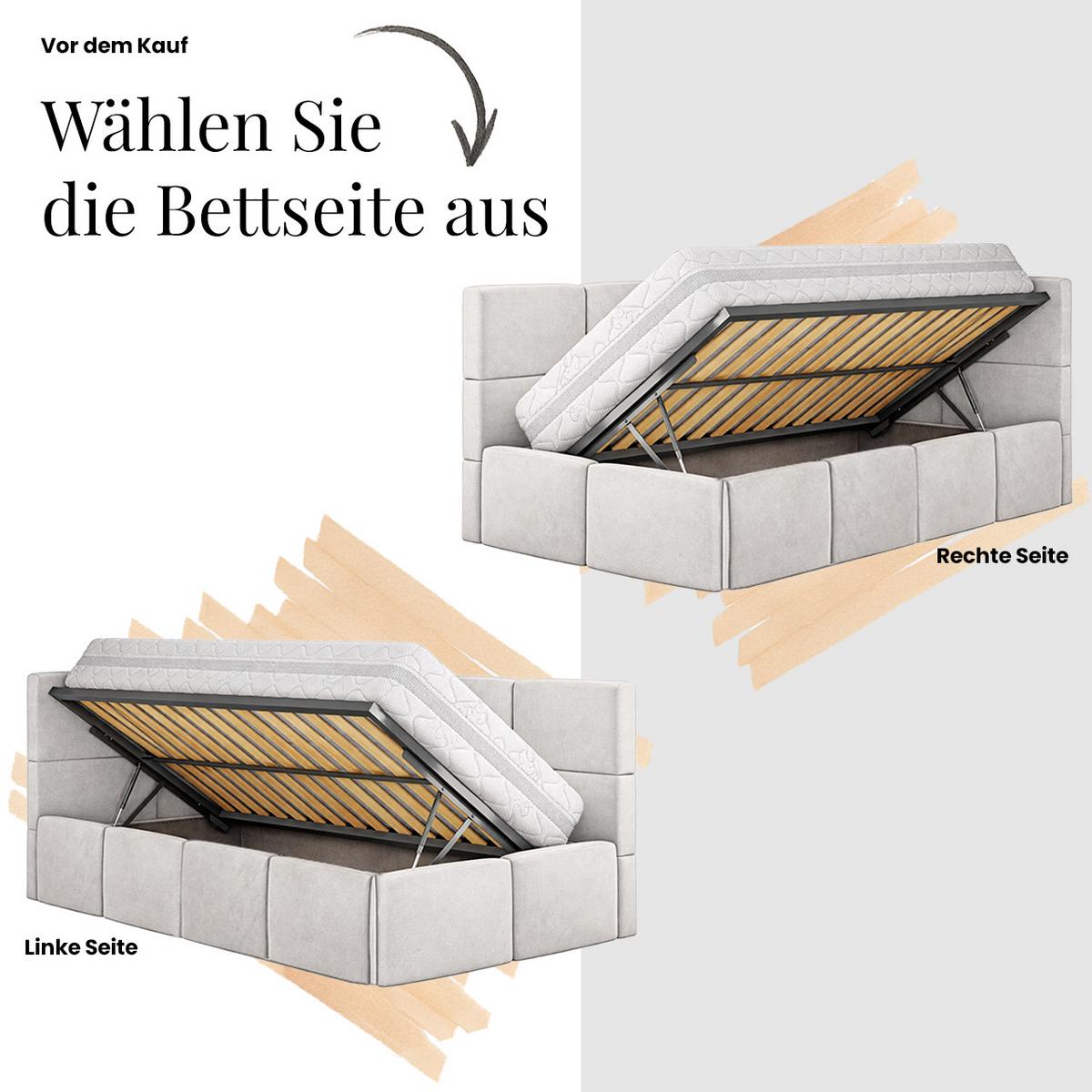 POLSTERBETT TILVO 90/200 - Beige Cord - Multitaschenfederkernmatratze - Links - Beige, Textil (90/200cm) - MKS
