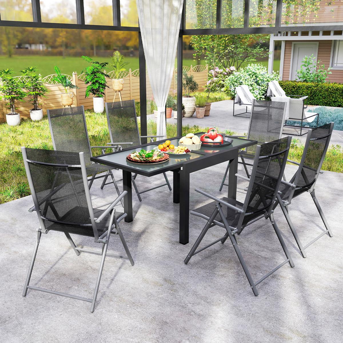 GARTENTISCH ausziehbar Aluminium 160x80 cm Wetterfest Buffettisch rutschfest - Schwarz/Weiß, Metall (160/80/75cm) - Outsunny