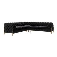 ECKSOFA Chesterfield Lexi Schwarz Samt - Goldfarben/Schwarz, Holz/Textil (264/264cm) - S-Style Möbel
