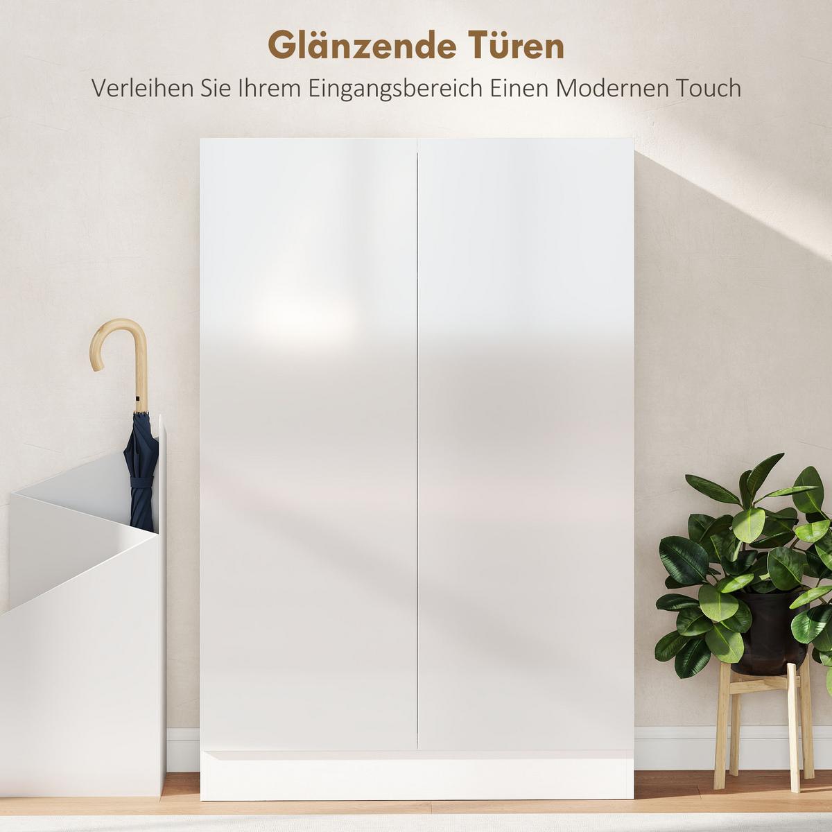SCHUHSCHRANK, Schuhregal mit Verstellbaren Ablagen, Belüftungslöchern - Weiß Hochglanz/Weiß, Holzwerkstoff (34.5/103/72cm) - HOMCOM