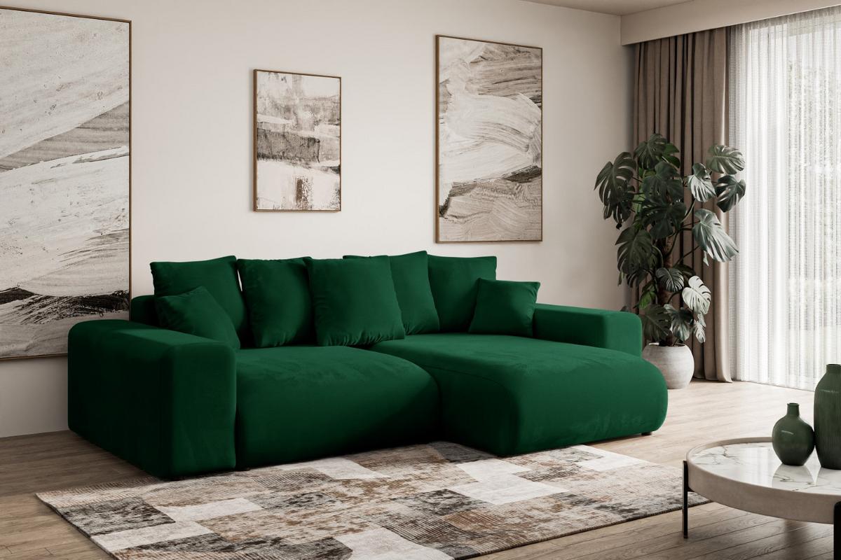 ECKSOFA Ottomane rechts ESKAR-L 266x176x72 Dunkelgrün Cord - Dunkelgrün/Schwarz, Holzwerkstoff/Kunststoff (176/266cm) - ALTDECOR